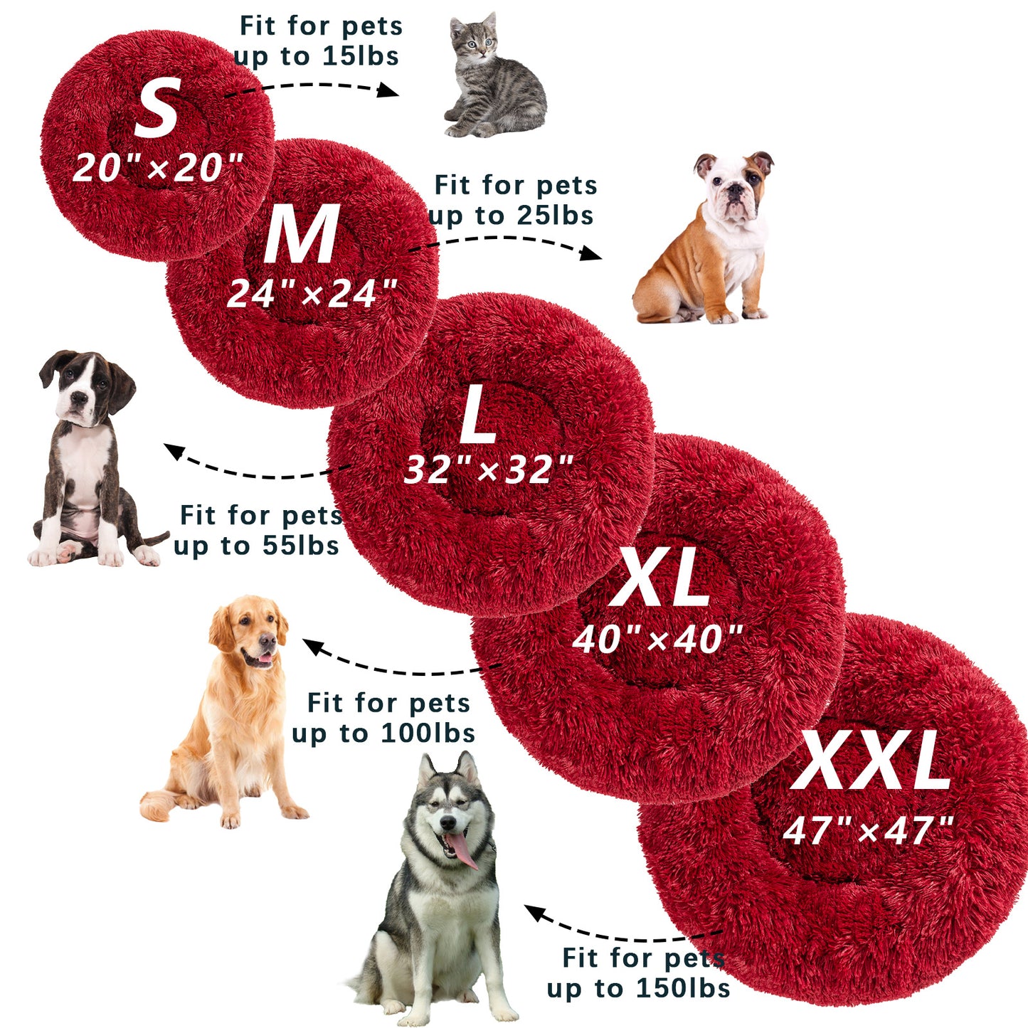Fluffy Donut Dog / Cat Bed. Warm Soft Long Plush Pet Cushion
