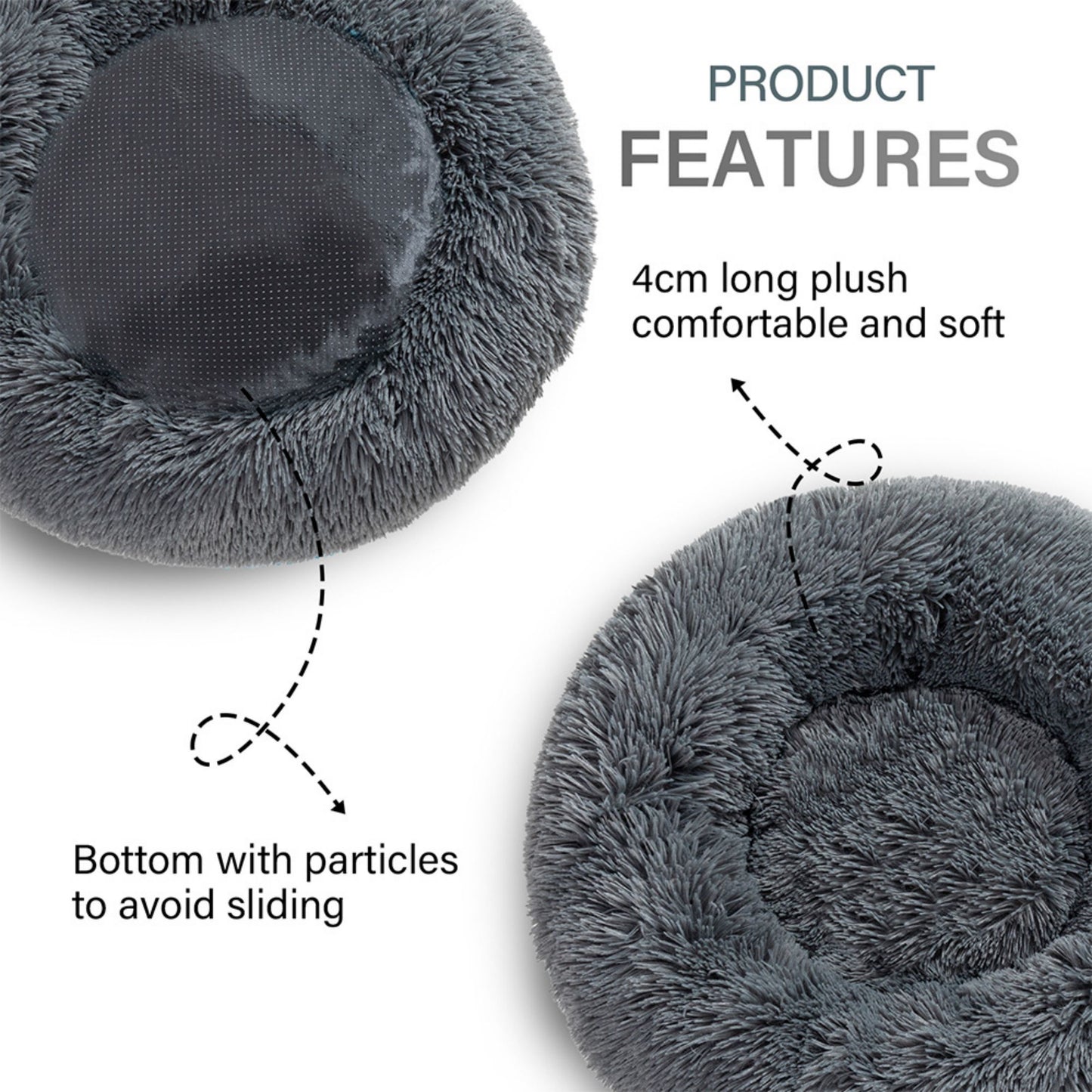 Fluffy Donut Dog / Cat Bed. Warm Soft Long Plush Pet Cushion