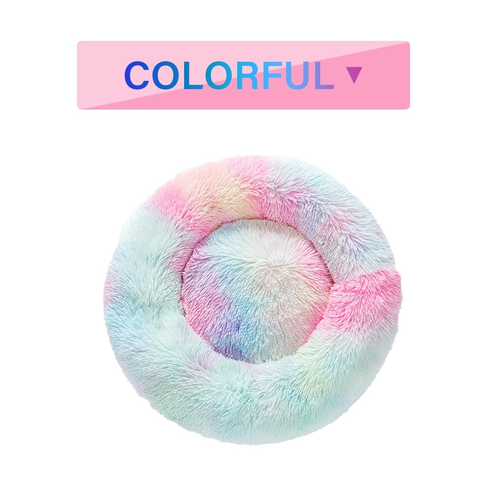 Fluffy Donut Dog / Cat Bed. Warm Soft Long Plush Pet Cushion