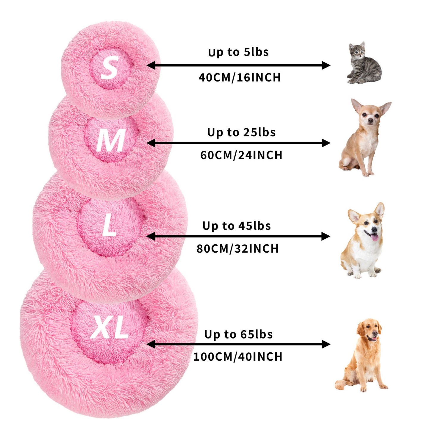 Fluffy Donut Dog / Cat Bed. Warm Soft Long Plush Pet Cushion